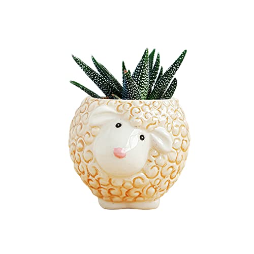 DIYOMR Cute Animal Ceramics Planter Small Succulent Pot Cartoon Shaped Plant Pot for Mini Plants Flower Cactus, Smooth Shiny Ceramic - Plants Not Included (Sheep)