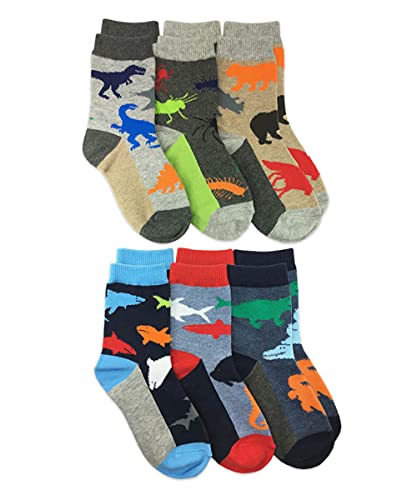 Jefferies Socks Boys' Little Fun Assorted Animals Pattern Cotton Crew Socks 6 Pair Pack, Multi, Small