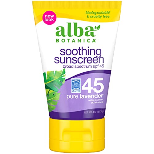Alba Botanica Sunscreen Lotion, SPF 45, Pure Lavender, 4 Oz