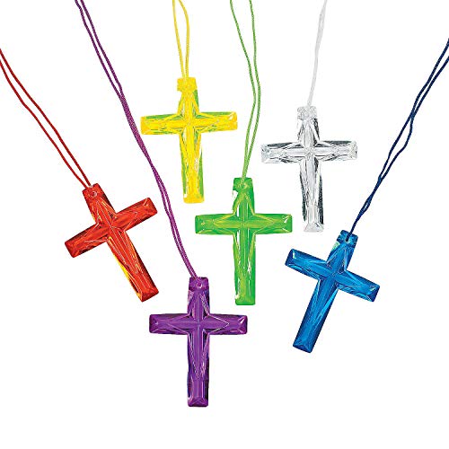 Cross Necklaces for Kids - Bulk set of 48 plastic colored necklaces - Religious, Sunday School, VBS Prizes and Easter Gifts