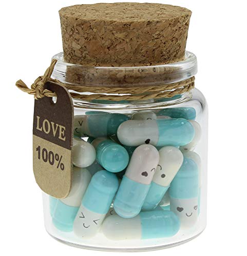 Infmetry Valentines Day Gifts For Her Him Boyfriend Girlfriend Capsule Notes Pills in a Glass Bottle Letter Messages For Couples Men Women (Light Blue 25pcs)