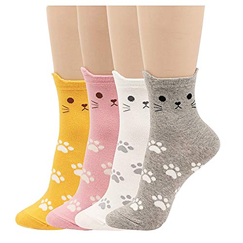 Womens Casual Socks - Cute Crazy Lovely Animal Cats Dogs Pattern Good for Gift One Size Fits All (Cats Foot Print), Vivid Cats