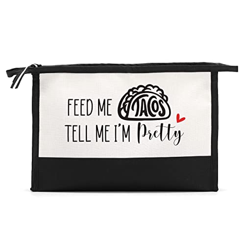 HODREU Taco Party Decorations Taco Gifts for Taco Lovers Makeup Bag Feed Me Tacos Tell Me I'm Pretty Friends Gifts Cosmetic Bag Mexican Gifts for Girls Her Women Graduation Gifts