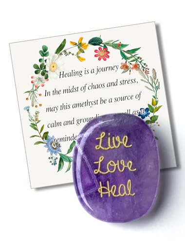 SOLICIEL Live Love Heal Amethyst Healing Crystal, Get Well Gifts After Surgery Gifts for Nurse Cancer Gifts Thinking of You Gifts for Women Men