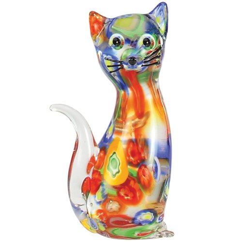 Millefiori Art Glass Cat Figurine