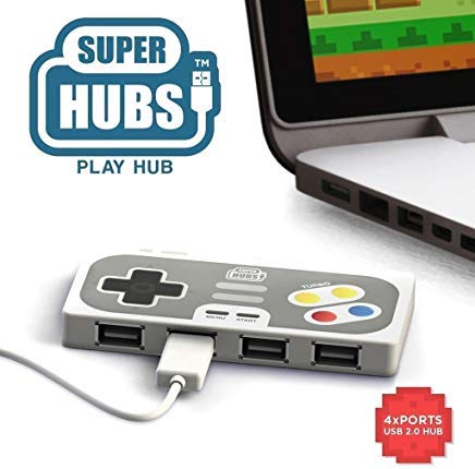 Super Hub PlayHub 4 Port USB 2.0 Hub | Retro Game Controller Style USB Hub