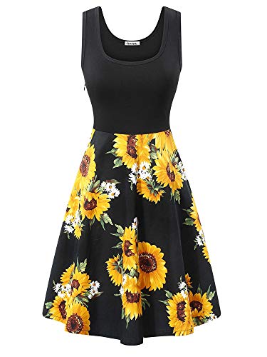 VETIOR Sunflower Dress, Women's Sun Dress Sleeveless Summer A-Line Midi Dress