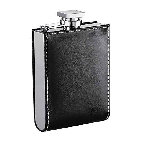Visol'Wallet' Stainless Steel Leatherette Liquor Flask, 6-Ounce, Black