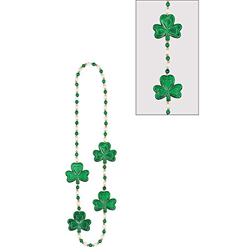 Green Shamrock & Pearls Necklace - Electroplated Plastic & Bead - 36' (1 Count) - Stunning Irish-Inspired Fashion Accessory - Perfect for Festive Occasions
