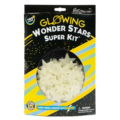 Great Explorations: Wonder Stars Super Kit, Glow In The Dark Ceiling Stars. 150 Pieces In 4 Sizes Reusable Sizes