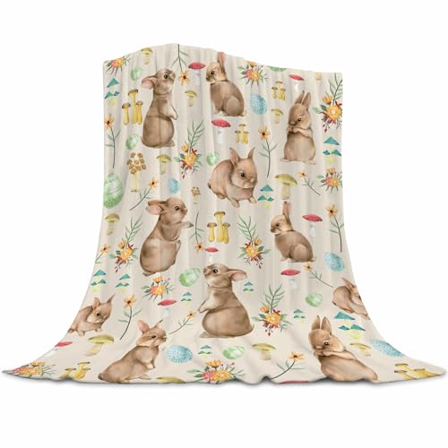 Easter Blanket Bunny Blanket Warm Lightweight Mushroom Floral Blanket for Kids Women Girls Cute Rabbit Blanket for Bed Couch Bunny Gifts for Kids/Child 40x50 inch