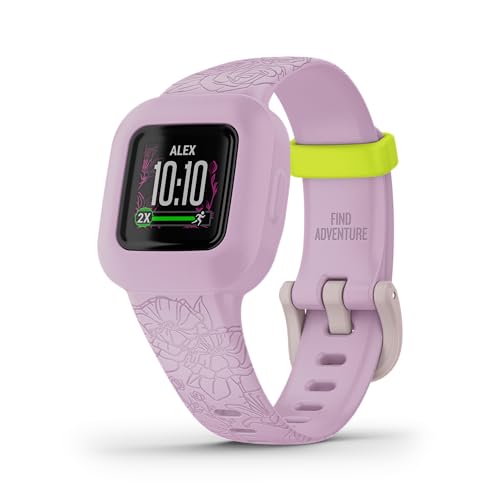 Garmin vivofit jr. 3, Fitness Tracker for Kids, Includes Interactive App Experience, Swim-Friendly, Up To 1-year Battery Life, Lilac Floral