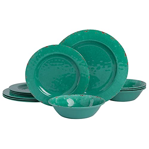 Gibson Home Mauna Melamine Dinnerware Set, Service for 4 (12pcs), Green