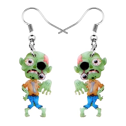 DOWAY Novelty Halloween Skull Earrings Dangle Charms Acrylic Sugar Skulls Jewelry Gifts for Women Zombie Decoration (Zombie A)