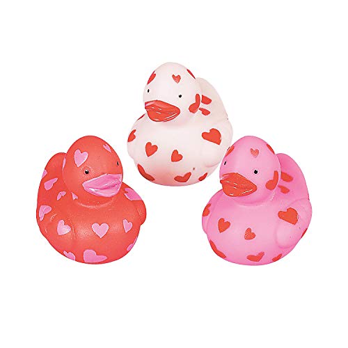 Mini Valentine Rubber Duckies - Bulk set of 24 - Valentine's Day Toys, Party Favors and Handouts