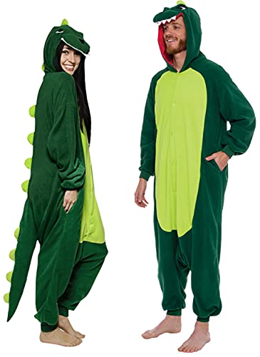 Funziez! Dinosaur Costume - Trex Cosplay - Reptile One Piece Pajama (Green Dinosaur, S)