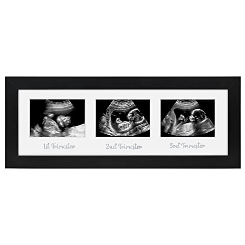 Americanflat Sonogram Picture Frame with Shatter-Resistant Glass - 15x5 Frame Fits Three 3x4 Sonograms with Interchangeable Mats - Signature Collection - Photo Frame for Tabletop and Wall - Black