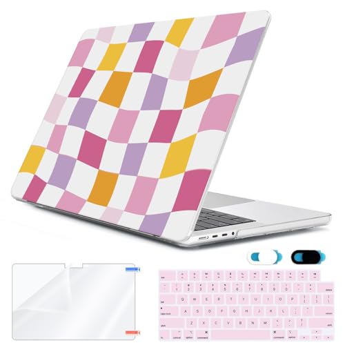 HOHAIYOO Compatible with MacBook Pro 14 inch Case M3 M2 M1 A2918 A2992 A2779 A2442 Pro Max 2021 2022 2023 2024 Release, Hard Shell Case+Keyboard Cover+Screen Protector+Webcam Cover, Lattice