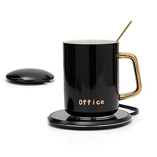 KRIPT Coffee Cup Warmer for Desk Rapid Heating Mug Warmer With Auto Shut Off Mode Included Flat Bottom Mug,Lid and Spoon Gen2 (black)