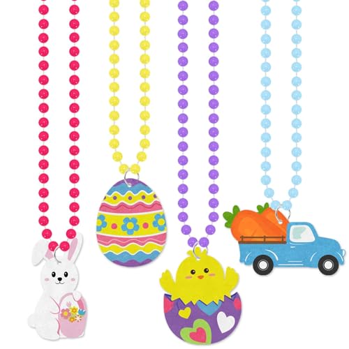 20PCS Easter Bead Necklaces Easter Gifts Bunny Necklaces Easter Themed Party Decor Favors Supplies Peep Carrot Easter Egg Chick 4 Designs Cute Necklace Costume Accessories for Easter Birthday Party