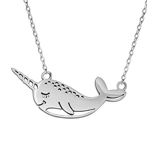 YOUCANDOIT2 Cute Narwhal Whale of The Sea Necklace Geometric Jewelry Set for Women Gift 18' Chain Silver narwhal