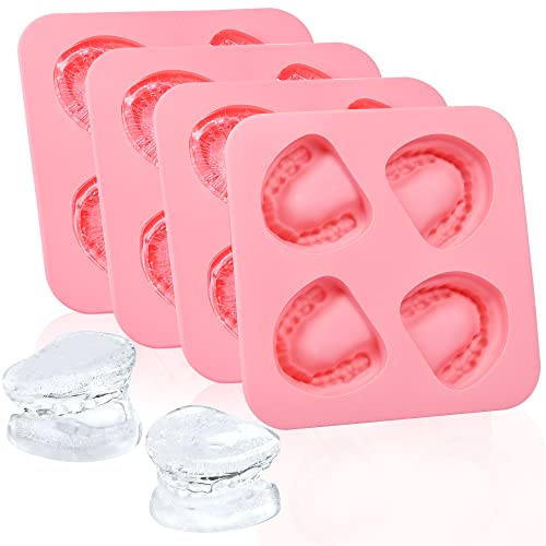 Milkary 4 Pack Ice Cube Trays, Teeth Silicone Ice Mold Denture, Large Reusable Ice Trays Funny Gag Gift for Dentist Party Favor on April Fool's Day Father’s Day Halloween- BPA Free