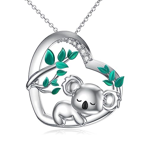 Koala Necklace 925 Sterling Silver Koala Bear Heart Pendant Necklaces Animal Love Jewelry Christmas Gifts for Women