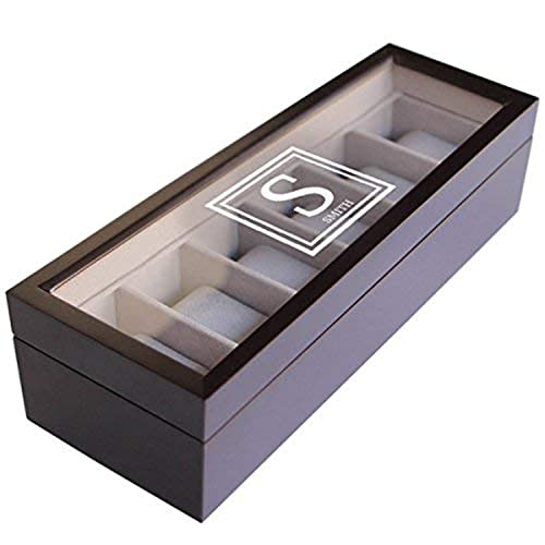 CASE ELEGANCE Custom Engraved Solid Espresso Wood Watch Boxes - 6 slot
