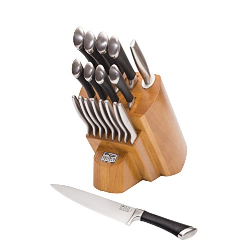 Chicago Cutlery | Fusion 18 Piece Forged Premium Knife Block Set with Wooden Storage Block | Cushion-Grip Handles with Stainless Steel Blades | Resists Stains, Rust, & Pitting | Lifetime Warranty