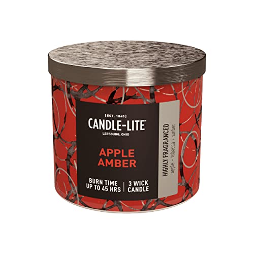 Candle-lite Premium Apple Amber Scent, 14 oz. 3-Wick Aromatherapy Candle with up to 45 Hours of Burn Time, Red