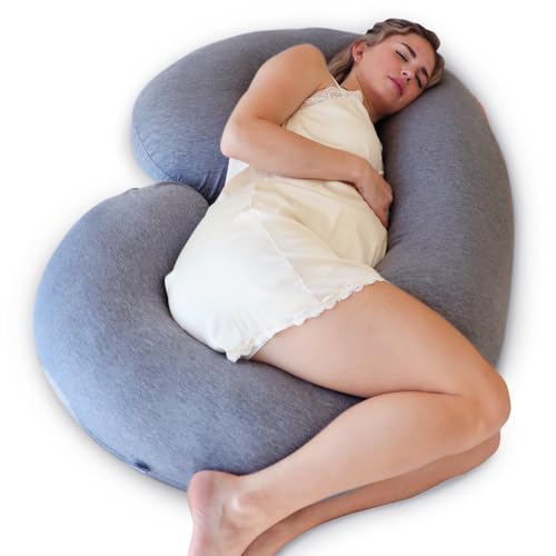 Pharmedoc Pregnancy Pillows, C-Shape Full Body Pillow – Jersey Cover Grey – Pregnancy Pillows for Sleeping – Body Pillows for Adults, Maternity Pillow and Pregnancy Must Haves
