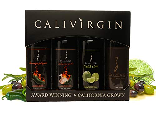 Calivirgin Olive Oil & Balsamic Vinegar Spicy Gift Set - Modena Balsamic Vinegar & Extra Virgin Olive Oil Gift Set - Olive Oil Sampler Set + Modena Balsamic Vinegar - 4 Bottles, 100ml Each
