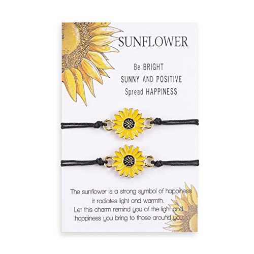 Jeka Rope Bracelets for Women Sunflower Friendship Bracelet Set Daisy Bff Handmade Adjustable Gifts for Girls Best Friend Mother Daughter 2 Pcs