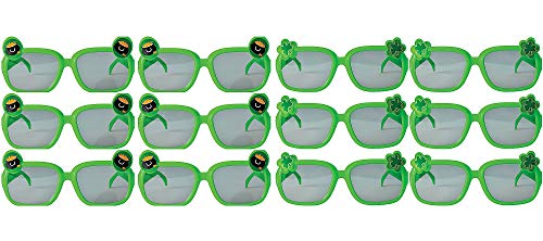 Green St. Patrick's Day Plastic Glasses - (Pkg. Size 12.5' x 5.75') - Pack Of 12 - Perfect For Celebrations & Irish Pride