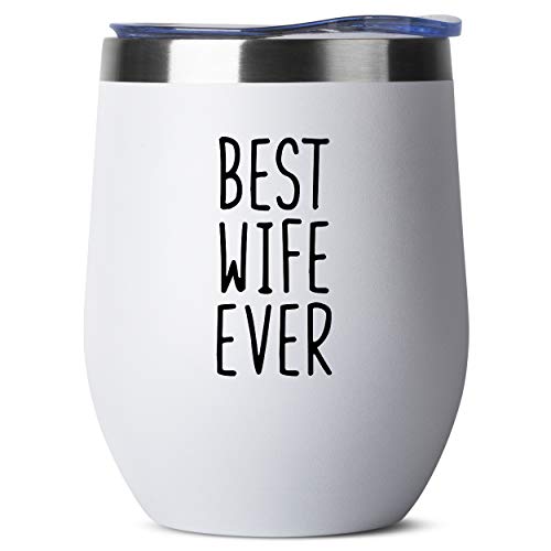 Best Wife Ever - Birthday Gifts for Women or Men - Stainless Steel Tumbler - 12 oz White Tumblers with Lid - Funny Anniversary Gift Ideas for Him, Her, Husband or Wife. Insulated Cups