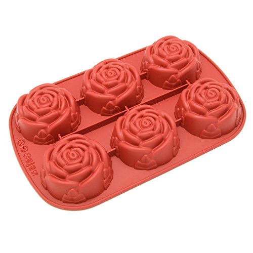 Silicone Molds [Garden Rose, 6 Cup] Cupcake Baking Pan - Free Paper Muffin Cups - Non Stick, BPA Free, 100% Silicon & Dishwasher Safe Silicon Bakeware Tin - Kitchen Rubber Tray & Soap Molds