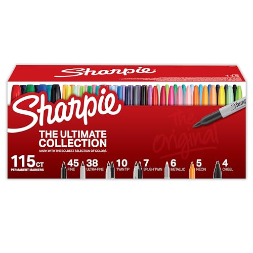 Sharpie Permanent Markers Ultimate Collection, Fine and Ultra Fine Points, Assorted Colors, 115 Count