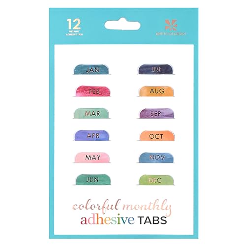 Erin Condren Designer Accessories - Monthly Adhesive Tabs, Metallic, Multicolored Brushstroke (Set of 12). Great for Organizing and Sorting in Planners, Agendas, or Notebooks by Month