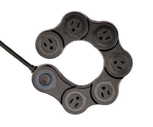 Quirky Pivot Power 6 Outlet Flexible Surge Protector Power Strip (Black)