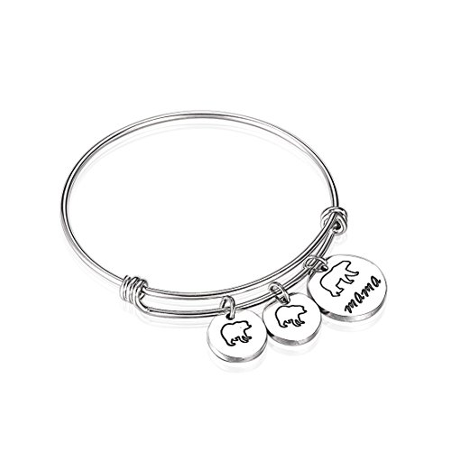 GDKASRNY Mama Bear Bracelet with 1 2 3 Cubs Adjustable Bangle Bracelet Mom Gifts (2 Cubs)