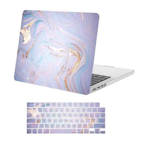 MOSISO Compatible with MacBook Pro 14 inch Case 2024 2023 2022 2021 Release M3 A2918 A2992 M2 A2779 M1 A2442 Pro Max Chip, Plastic Hard Shell & Keyboard Cover, Purple Gold Marble