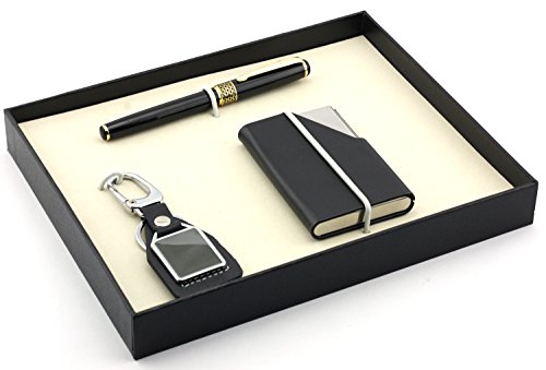 Gift For Men, Genuine Leather Business Card Holder, Signature Pen, Key Chain Gift Set.