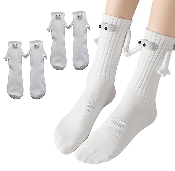 Smilelife 2 Pairs Magnetic Holding Hands Socks Funny Gifts For Couples Anniversary, Best Friends, Boyfriends, Kids, Coworkers, Buddies (White)