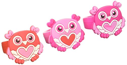 1' RUBBER VALENTINE'S OWL RINGS- 24 Pack