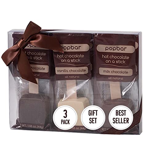 Popbar - Hot Chocolate Sticks, 3 Pack Variety Gift Pack Set Kit- 1 Dark, 1 Milk & 1 Vanilla White. Ideal for Holidays, Birthdays, Thanksgiving, Christmas, Hanukkah, Cocoa Bomb Lovers