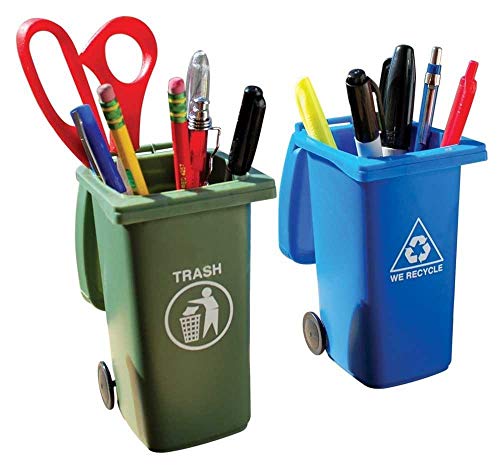 BigMouth Inc Desk Pen Holder - Mini Trash & Recycle Can Pencil Holder Set - Novelty Pen Organizer - Pack Of 2 Cute Pen Holders