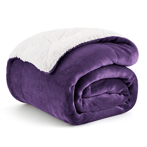 Bedsure Sherpa Fleece Throw Blanket for Couch - Thick and Warm Blanket for Winter, Soft Fuzzy Plush Throw Blanket for All Seasons, Purple, 50x60 Inches
