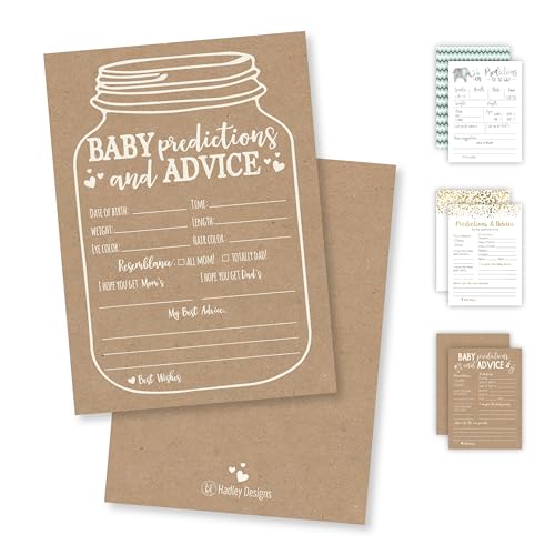 Hadley Designs 50 Mason Jar Advice and Prediction Cards Baby Shower Game, New Mom & Dad Card or Mommy & Daddy To Be, For Girl & Boy Babies, Fun Gender Neutral Shower Party Favors