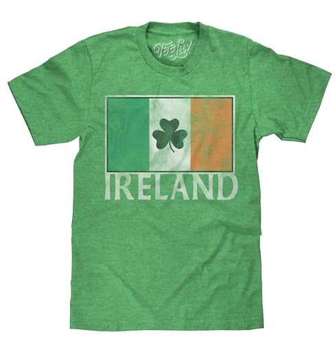 Tee Luv Men's Ireland Shamrock T-Shirt - Irish Flag Shirt, Green Heather, S