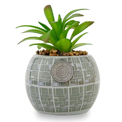 Toynk Star Wars Death Star 3-Inch Ceramic Planter with Artificial Succulent | Cute Small Flower Pot, Faux Indoor Plants